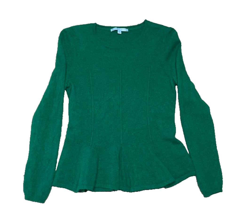 Antonio Melani Emerald Green Cashmere Sweater M Long Sleeve Peplum Quiet Luxury